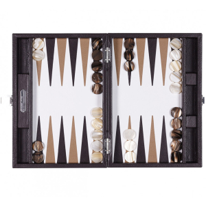 Exclusive backgammon set "Baptiste" made of leather, brown, small